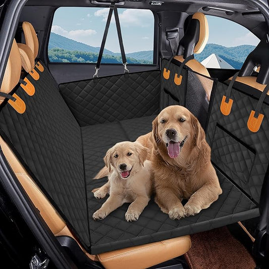 Dog Car Back Seat Extender Cover,Hard Bottom Scratchproof and Waterproof Protector,with Mesh Window and Storage Pocket for Car,SUVs,Trucks Black