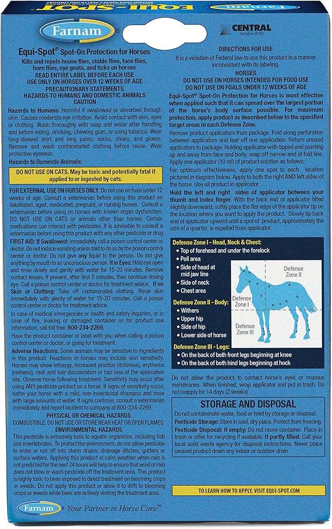 Farnam Equi-Spot, Horse Fly Control, Long-lasting Protection, 6 Applications, 12-Week Supply for One Horse