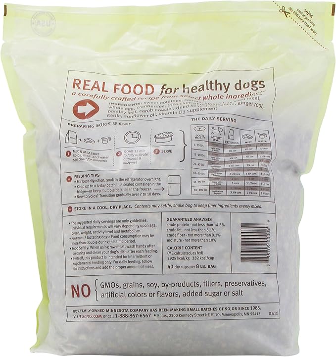 Sojos Pre-Mix Natural Grain Free Dry Raw Freeze Dried Dog Food, 8-Pound Bag