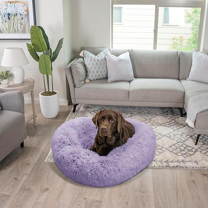 Best Friends by Sheri The Original Calming Donut Cat and Dog Bed in Shag Fur Lavender, Large 36"