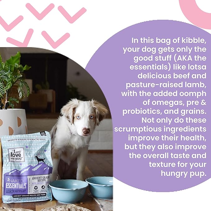 I and love and you Naked Essentials Ancient Grains Dry Dog Food - Lamb + Beef - High Protein, Real Meat, No Fillers, 4lb Bag
