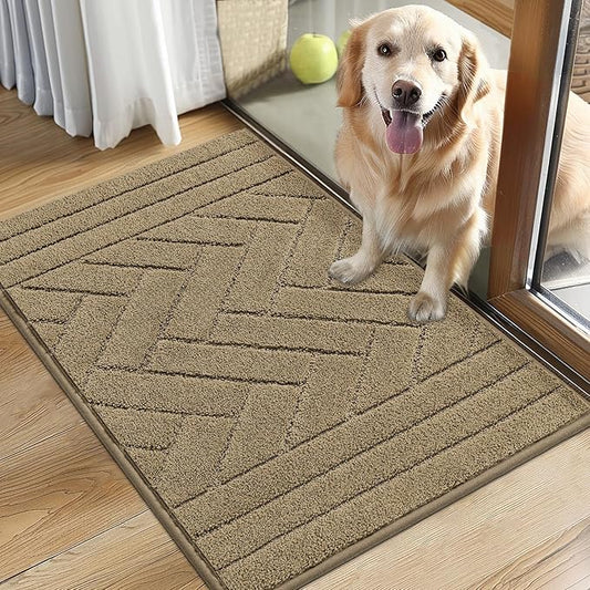 Tindbea Dog Mat for Muddy Paws,Absorbs Moisture Dirt Non-Slip Washable Mud Mat for Dogs,Soft Rubber Backing Front Inside Pet Rug for Entryway, Mud Dog Paws, Patio(20"x31.5",Latte)