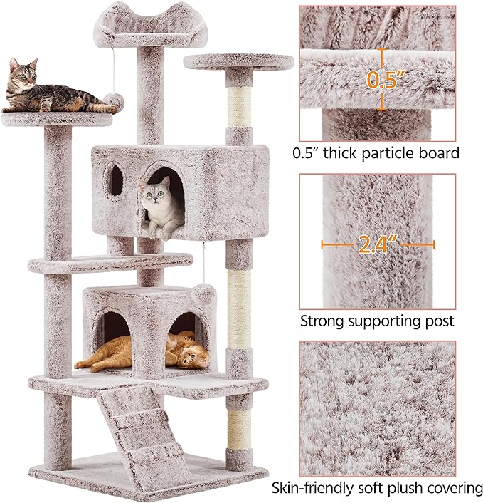 Yaheetech 54in Cat Tree, Cat Tower with Double Cat Condo, Sisal Scratching Posts, and Dangling Balls, Cat Furniture Kitten Play House