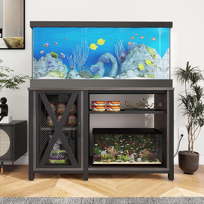 YITAHOME Heavy Duty 55-75 Gallon Aquarium Stand with Power Outlets, Cabinet for Fish Tank Accessories Storage - Metal Fish Tank Stand Suitable for Fish Tank, Turtle Tank, 880LBS Capacity, Grey