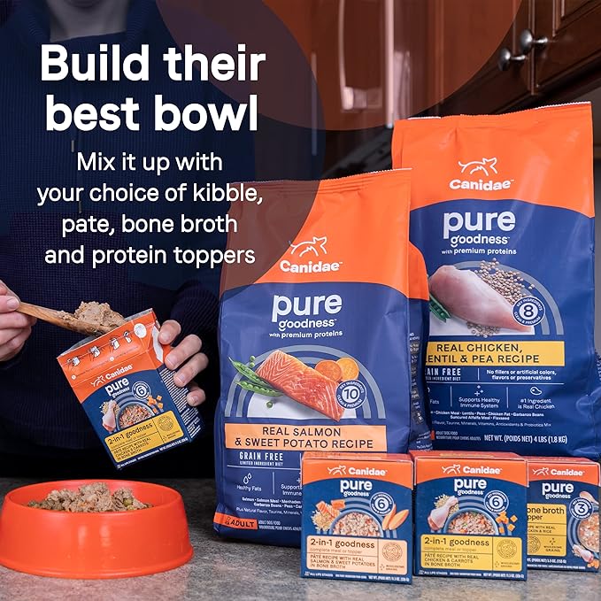 CANIDAE Pure Bone Broth Topper with Real Salmon & Rice Wet Dog Food, 5.5 oz. (Case of 12)