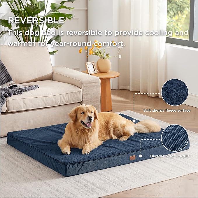 Bedsure Extra Large Dog Bed for Large Dogs - XL Orthopedic Waterproof Dog Beds with Removable Washable Cover, Egg Crate Foam Pet Bed Mat, Suitable for Dogs Up to 100 lbs, Navy