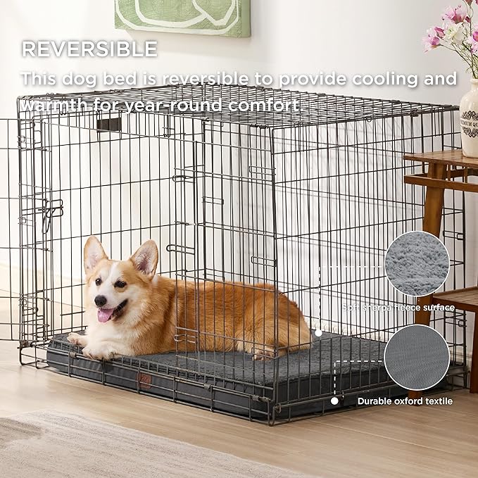 Bedsure Large Dog Crate Bed - Big Orthopedic Waterproof Dog Beds with Removable Washable Cover for Large Dogs, Egg Crate Foam Pet Bed Mat, Suitable for Dogs Up to 75 lbs, Dark Grey