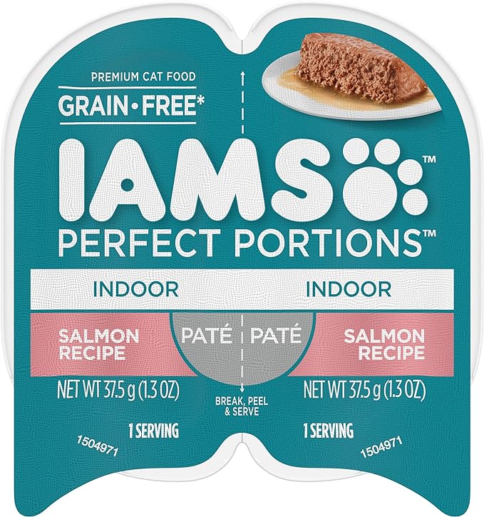 IAMS Perfect Portions Healthy Grain Free Wet Cat Food, Pate,Indoor Salmon,(24 Twin Packs)