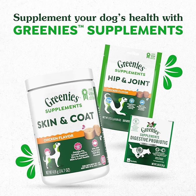 Greenies Supplements Hip and Joint Supplements for Dogs, Chicken Flavor, 30 Count Soft Chews Dog Joint Supplements, 6.08 oz.