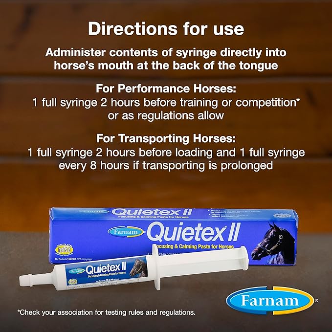 Farnam Quietex II Horse Calming Supplement Paste for Horses, Helps manage nervous behavior and keep horses calm & composed in stressful situations, 32.5 ml syringe