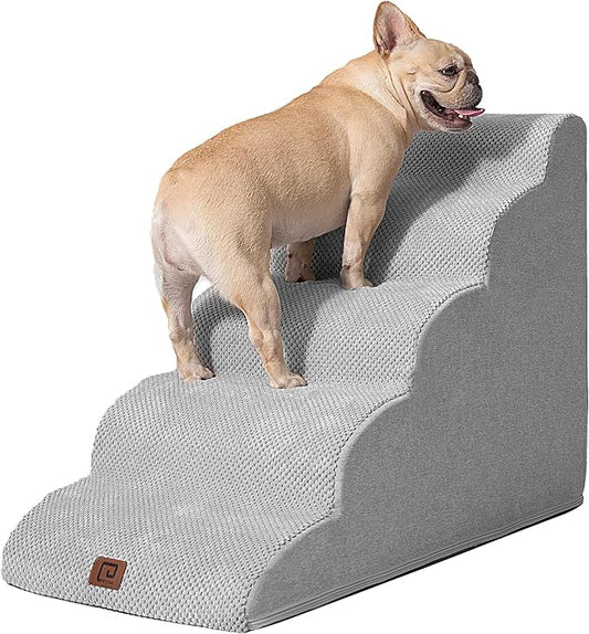 EHEYCIGA Curved Dog Stairs for High Beds 22.6" H, 5-Step Dog Steps for Small Dogs and Cats, Pet Stairs for High Bed Climbing, Non-Slip Balanced Pet Step Indoor, Light Grey