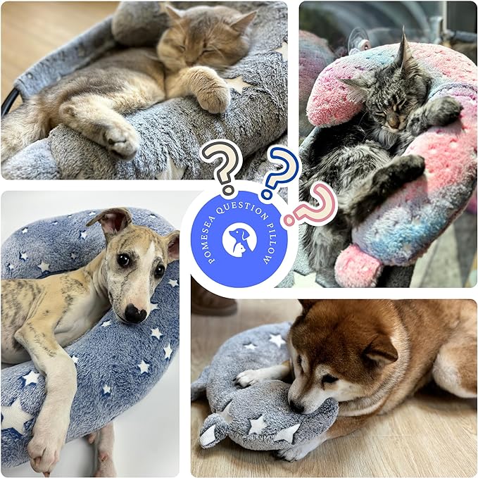 Dog Calming Pillow, Glow in The Dark Dog Throw Pillow, Soft Question Mark Pillows for Dogs, Kids, Adults, Washable Dog Bed Pillow, Cozy Dog Body Pillow Gifts (L Blue)