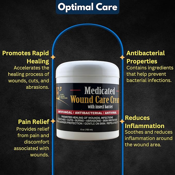 E3 Medicated Wound Care Cream with Insect Barrier - 6 oz - Fast Healing Formula for Cuts, Scrapes, and Skin Irritations - Lanolin, Beeswax, Calendula, Fennel Seeds, Citrus Seed Extract