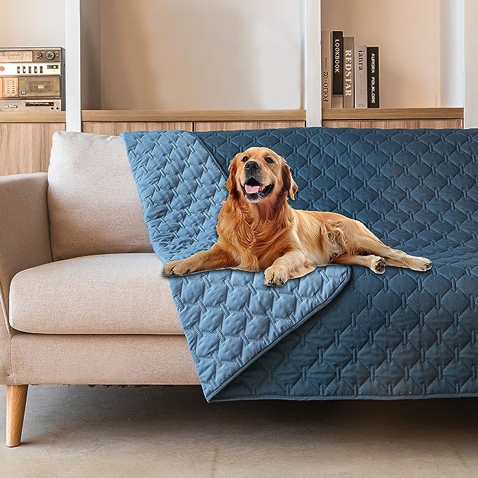 gogobunny 100% Double-Sided Waterproof Dog Bed Cover Pet Blanket Sofa Couch Furniture Protector for Puppy Large Dog Cat, Reversible (82x102 Inch (Pack of 1), Dark Blue/Light Blue)