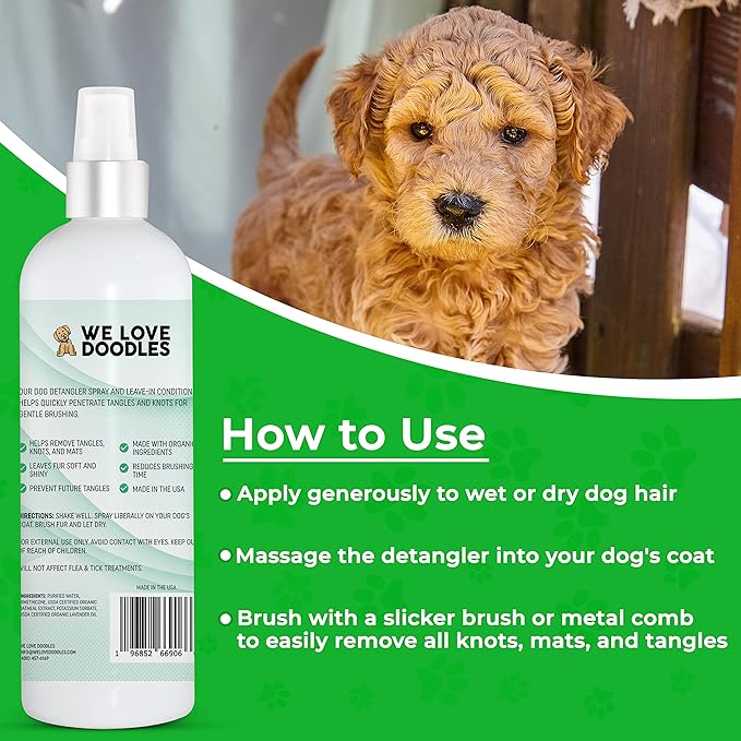 Doodle Detangler Spray - Leave in Conditioner for Dogs - Made in The USA - Detangler Spray for Dogs - Tangle Remover - Large 16 fl oz (Lavender) [We Love Doodles]