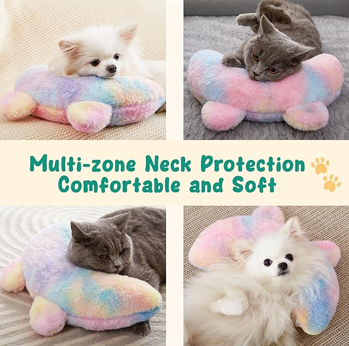 Pet Pillow for Dogs,Dog Calming Pillow for Dogs,Soft Dog Neck Pillow,U-Shaped Pillow for Cat and Dog,Machine Washable Pet Calming Toy,Joint Relief Sleeping Improve for Pets-Rainbow