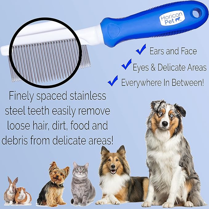 45 Pin Face & Finishing Comb With Stainless Steel Metal Teeth - Dogs, Cats & Small Animals for Removing Matted Fur, Knots & Tangles