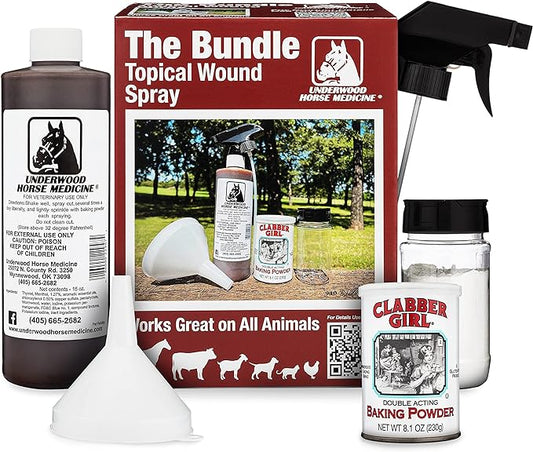 Topical Wound Spray Kit - 16oz Refill Bottle w/Baking Powder, Funnel, Spray Trigger & Shaker - Pet First Aid Kit – Equine First Aid Kit for Horses – Antiseptic Spray for Wounds – Horse First Aid Kit