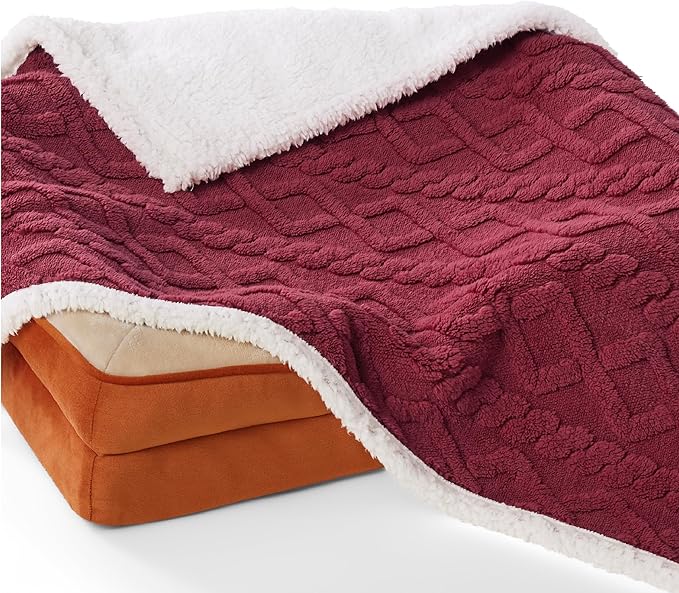 Bedsure Waterproof Dog Blankets for Small Dogs - Pet Blanket for Couch Protector Washable, Premium Jacquard Coral Fleece Cat Throw Blanket, Soft Reversible Furniture Protection, 25"x35", Burgundy