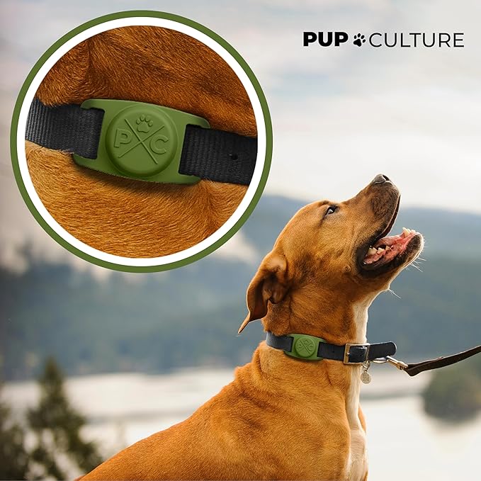 Pup Culture AirTag Dog Collar Holder, Extra-Durable, Lightweight, and Protective AirTag Case for Dog Collar - Track Your Pet Using an Apple AirTag - Dog Collar AirTag Holder- Green 1.5 Inch Collar