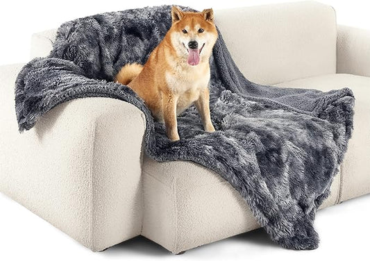 Bedsure Waterproof Dog Blankets for Large Dogs - Calming Cat Blanket for Couch Protector Washable, Long Faux Fur Pet Throw Blanket for Puppy, Reversible Furniture Protection, 40"x50", Tie-dye Grey