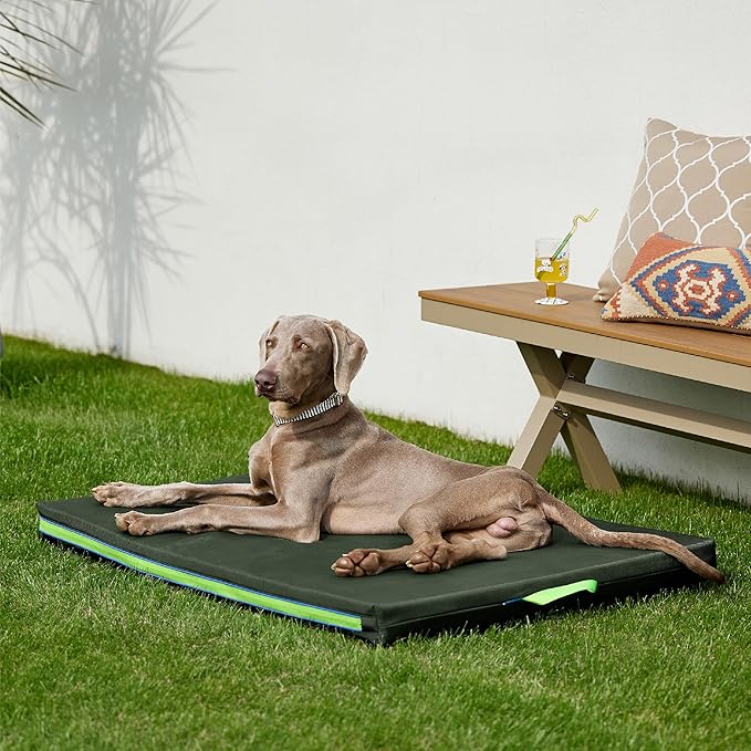 Bedsure Outdoor Waterproof Durable Dog Bed with Heavy Duty Cover, Orthopedic Foam Supportive Dog Beds, Washable Dog Mat with Removable Cover for Large Dogs (44"x32", Moss Green)