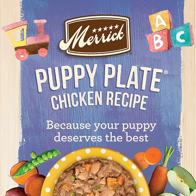 Merrick Grain Free Wet Puppy Food, Premium Soft And Gluten Free Canned Dog Food, Puppy Plate Chicken Recipe - (Pack of 12) 12.7 oz. Cans