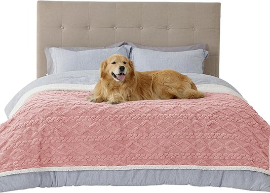 Bedsure Waterproof Dog Blankets for Large Dogs - Pet Blanket for Bed Couch Protector Washable, Premium Jacquard Coral Fleece Cat Throw Blanket, Soft Plush Reversible Furniture Protection, 60x80, Pink