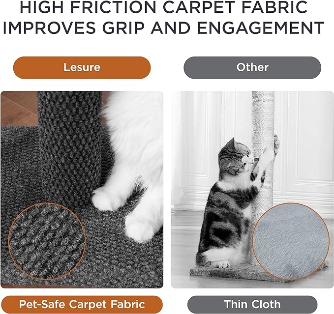 Lesure Cat Scratching Post for Indoor Cats - Highly Resistant Carpet Scratch Posts, Premium Sisal Rope Scratch Posts for Kittens, Sturdy Small Cat Scratch Pole with Hanging Ball, Grey(22.5 inch)