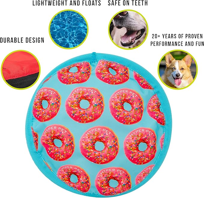 Hyper Pet Flippy Flopper 9" Flying Disc Soft Dog Toy, Floats in Water & Safe on Teeth, Pack of 1, Donut Design, for All Breeds