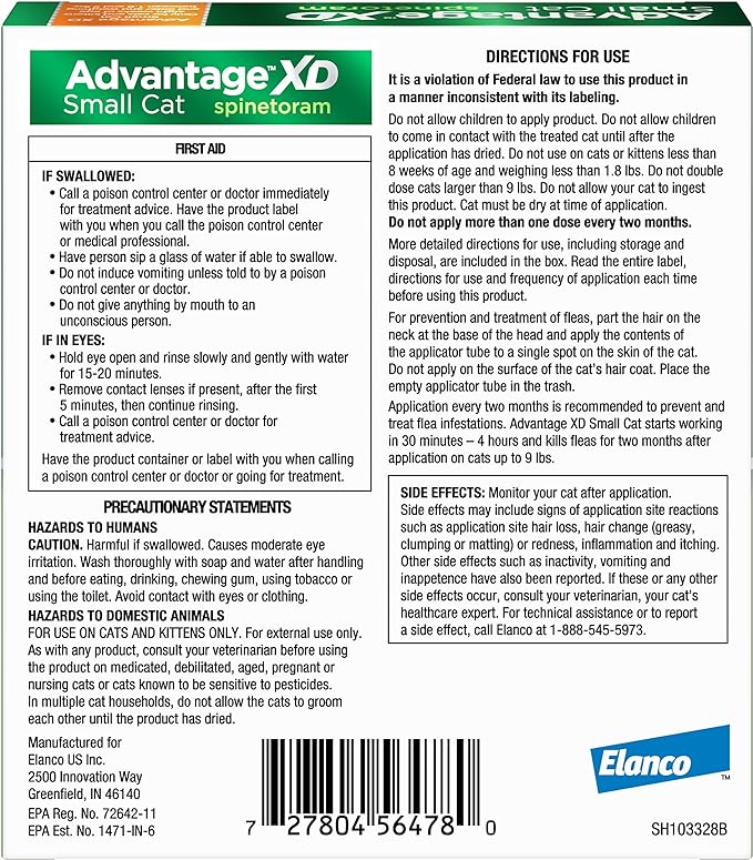 Advantage XD Small Cat Flea Prevention & Treatment For Cats 1.8-9lbs. | 2-Topical Doses, 2-Months of Protection Per Dose