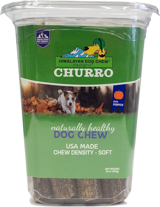 CHURRO Pumpkin and Cheese Treats | Cheese Churro | Lactose Free - Gluten Free - Grain Free | USA Made | for All Breeds | 16 x 6 inch Churros | Pumpkin