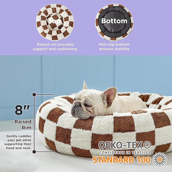 Lesure Donut Small Dog Bed - Round Cat Beds for Indoor Cats Anti-Anxiety Calming Pet Beds, Washable Cute Modern Beds with Teddy Sherpa Plush & Anti Slip Bottom Brwon