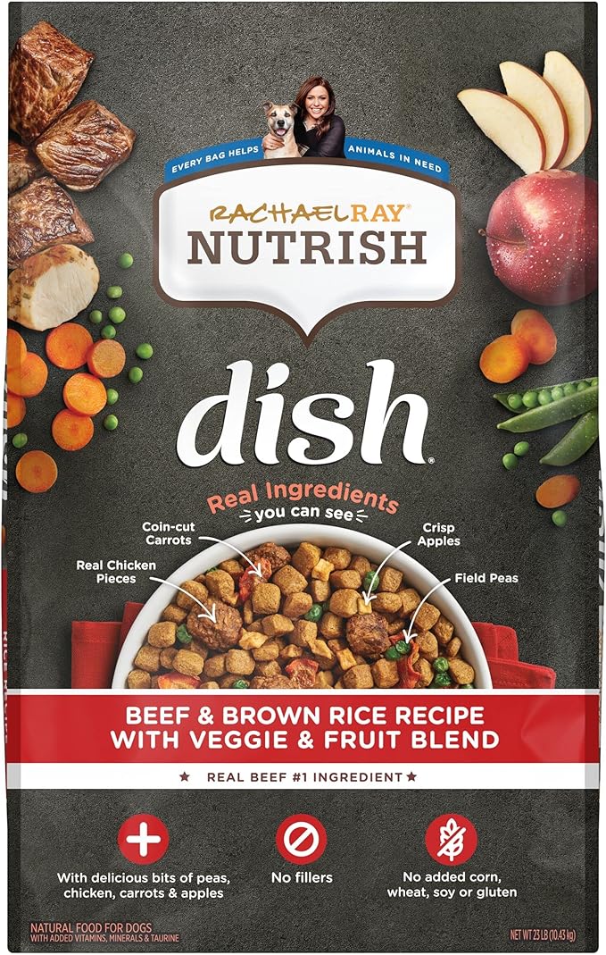 Rachael Ray Nutrish Dish Premium Natural Dry Dog Food with Added Vitamins, Minerals & Taurine, Beef & Brown Rice Recipe with Veggies, Fruit & Chicken, 23 Pound Bag