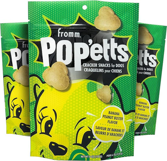 Fromm Pop'etts Banana Peanut Buster Cracker Dog Snacks - Premium Dog Treats - Banana Recipe - Pack of (3) 6 oz Bags