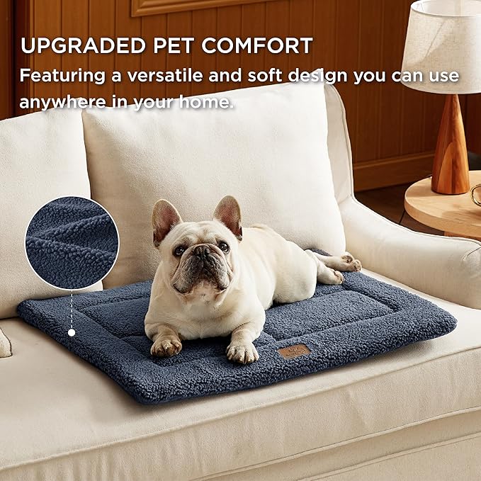 Bedsure Washable Dog Crate Bed for Small Dogs, Reversible Foam Floor Dog Mat, Lightweight Travel Flat Pet Beds for Indoor & Outdoor Dogs (24" x 18", Navy)