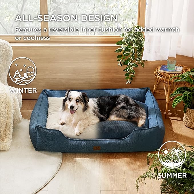 Bedsure Washable Dog Bed for Extra Large Dogs - Waterproof All-Season Foam Dog Beds, Orthopedic Rectangle XL Doggy Beds with Removable Zipper Cover, 42x30x10inches, Blue