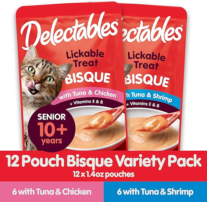 Hartz Delectables Bisque Lickable Wet Cat Treats for Senior Cats, Senior Variety 12 Countt