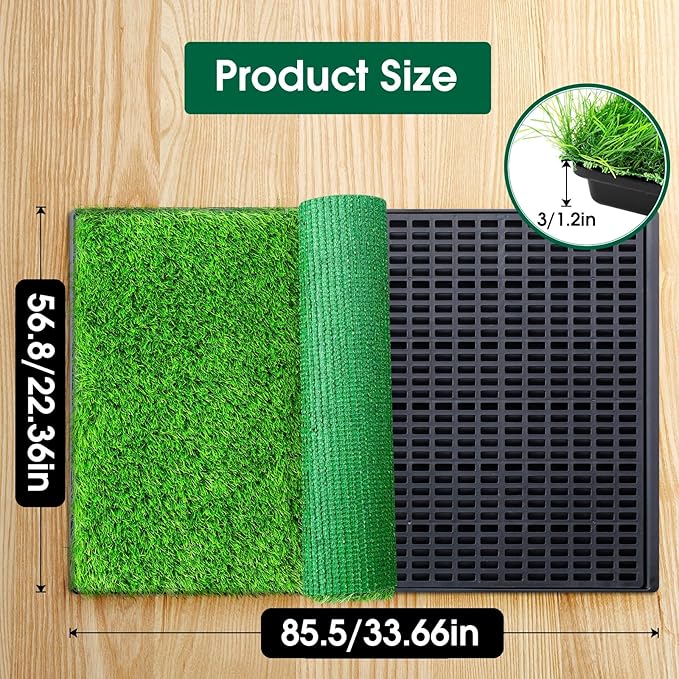 Artificial Dog Grass Large Potty，Indoor/Outdoor Portable Pet Loo with Tray，Reusable Pet Litter Box Training Pads Toilet ，Dog Grass Pee Pads for Replacement（ 34"x23"）