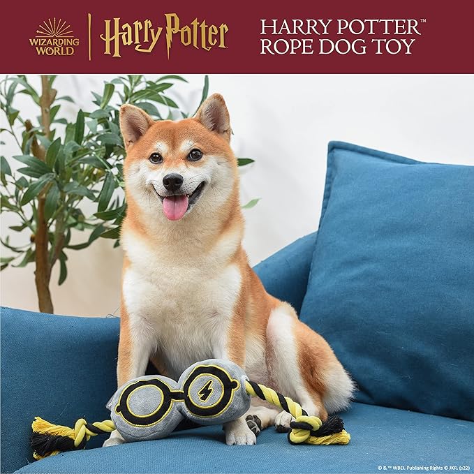 HARRY POTTER HP Glasses Rope Pull Pet Toy | Rope Squeaky Dog Toy in Design | Dog Tug Toy with Rope and Squeakers | Dog Toys for Fans, 16 inch (FF18911)