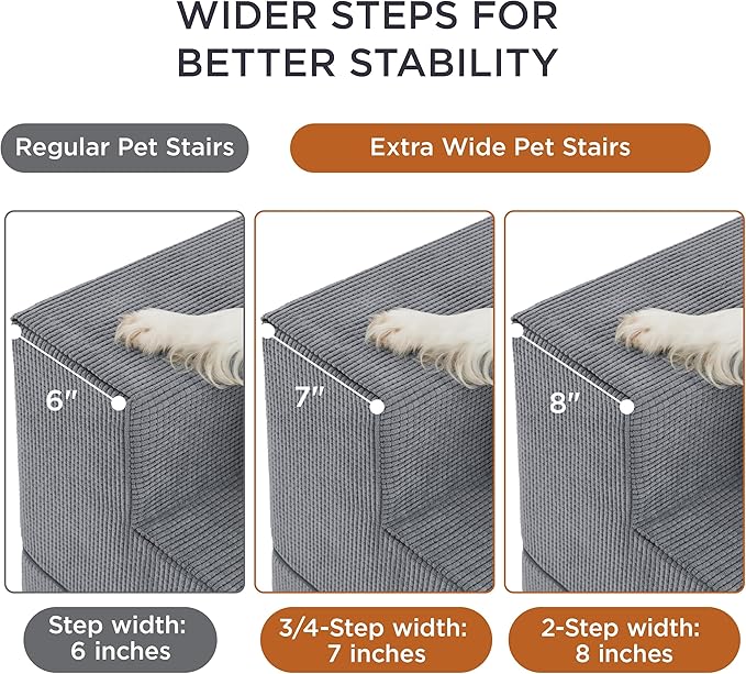 Lesure Dog Stairs for High Beds, Extra Wide Pet Stairs, 2-Steps Dog Steps for Medium/Small Dogs and Old Cats, Foldable Dog Steps with CertiPUR-US Certified Foam and Non-Slip Bottom, Grey