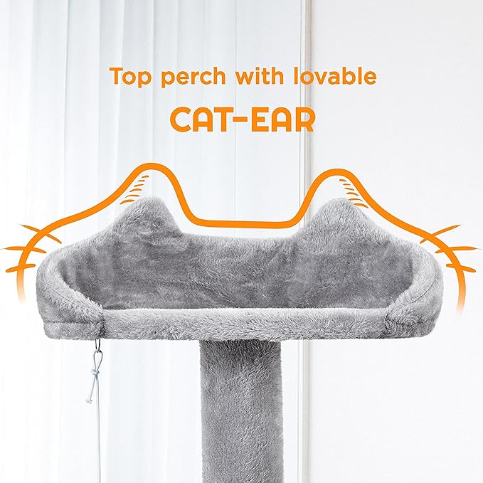 Yaheetech Tall Cat Tree, 80in Multi-Level Cat Tower with Cat Scratching Posts, Double Cat Caves, Perched Platforms and Dangling Balls, Cat Stand House for Kittens Pet, Light Gray