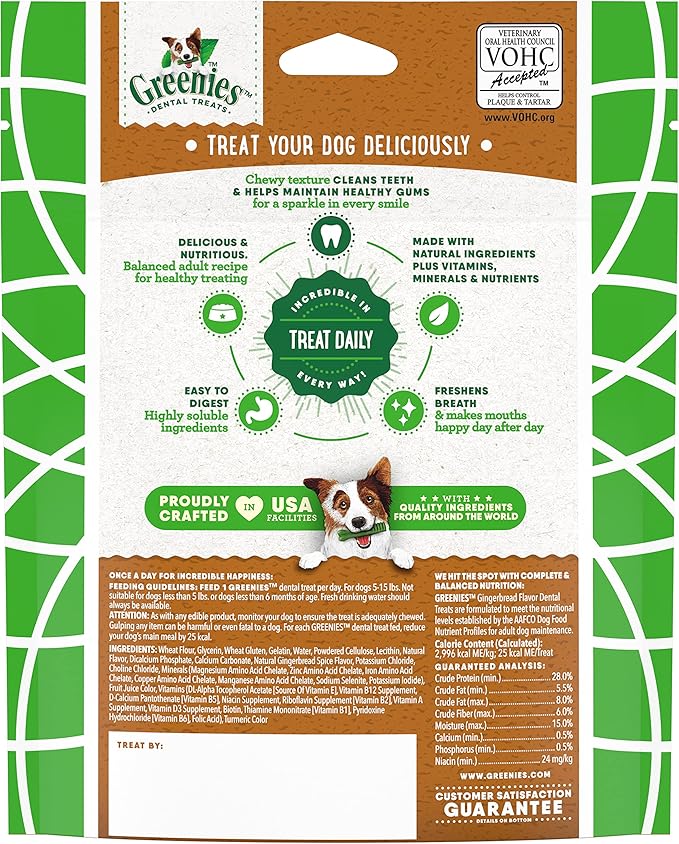 Greenies Teenie Dental Dog Treats, Gingerbread Flavor, 6 oz. Pack (22 Count)