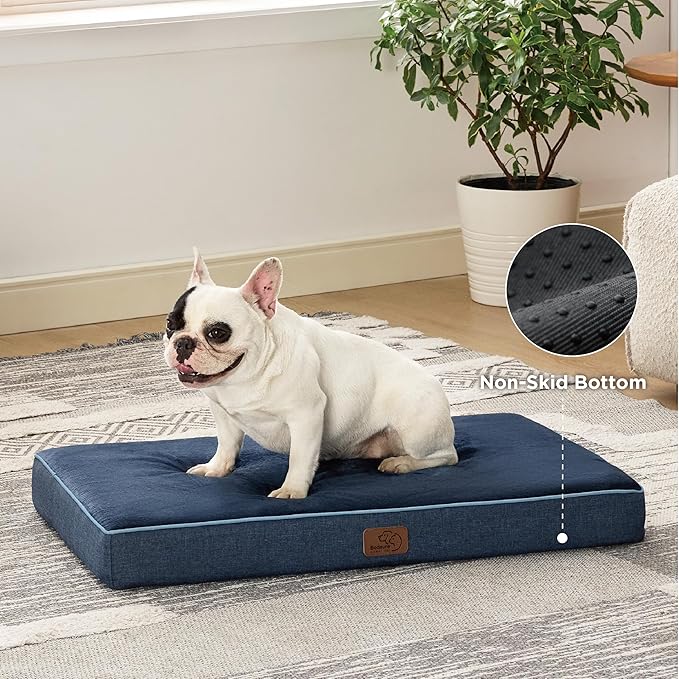 Bedsure Memory Foam Dog Bed for Medium Dogs - Orthopedic Waterproof Dog Bed for Crate with Removable Washable Cover and Nonskid Bottom - Plush Flannel Fleece Top Pet Bed, Navy