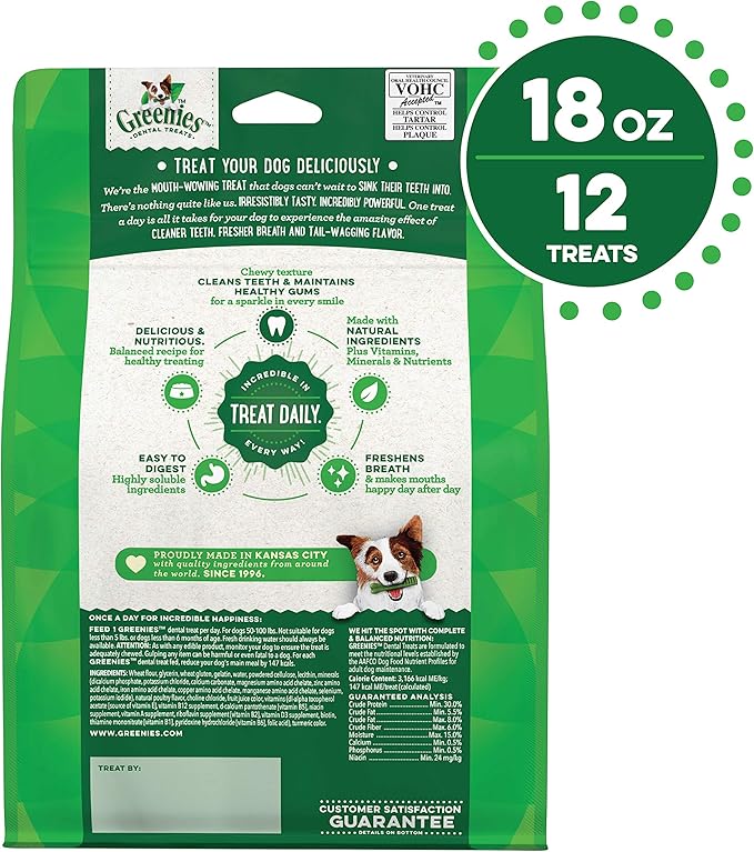 Greenies Original Large Natural Dental Care Dog Treats, 18 oz. Pack (12 Treats)