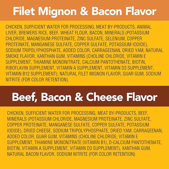 PEDIGREE CHOPPED GROUND DINNER Adult Canned Soft Wet Dog Food, Variety Pack, Filet Mignon & Bacon Flavor and Beef, Bacon & Cheese Flavor, (12) 13.2 oz. Cans