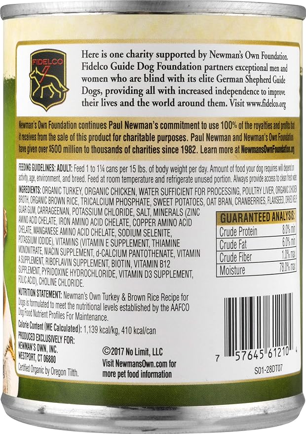 Newman's Own Turkey & Brown Rice Formula For Dogs, 12.7-Ounce Cans (Pack Of 12)