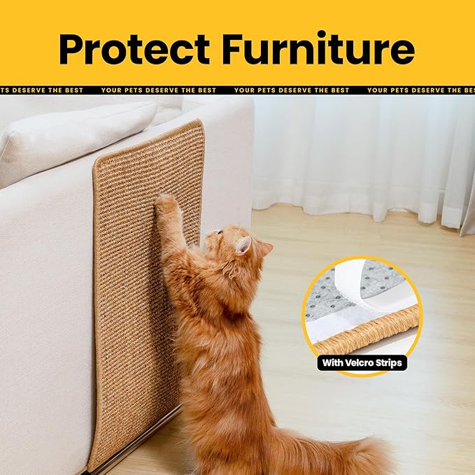 Cat Scratcher Mat,Natural Sisal Cat Scratch Pad with Sticky Velcro Tapes,Horizontal Floor Cat Scratching Pads Rug for Indoor Cats,Cat Furniture Protector for Couch&Carpets&Sofas(M,23.6"X15.7")