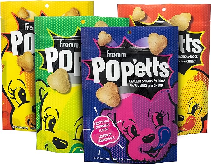 Fromm Pop'etts Cracker Dog Snack Variety Pack - Premium Dog Treat Sample Pack (Cheese, Cranberry, Liver, Banana Peanut) - Pack of (4) 6 oz Bags