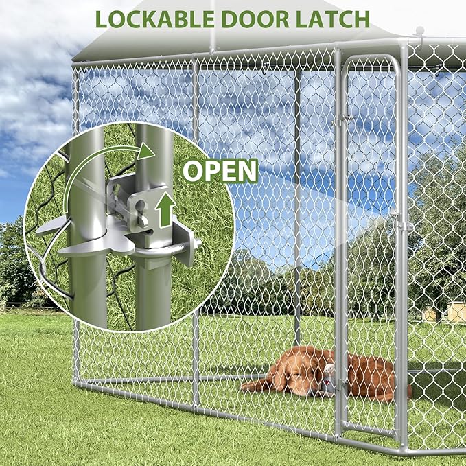 15x15 FT Extra Large Outdoor Dog Kennel, Outside Dog Kennel with Roof, Heavy Duty Dog Run Fence with Anti-UV & Waterproof Cover, Covered Dog Outdoor Kennel for Large Dogs